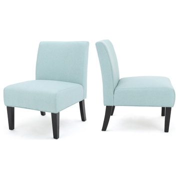 Abner Contemporary Upholstered Chairs, Set of 2, Light Blue, Fabric
