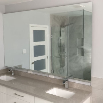 Grey-and-White Bathroom with Broad Mirror and Double Vanity | Markham