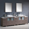 Torino 96" Gray Oak Double Sink Bathroom Vanity, 3 Side Cabinets, Vessel Sinks