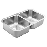 Moen - Moen 31.75 X 18.25 Stainless Steel 20G 2-Bowl Sink Satin Stainless, GS20210B - The 2000 Series delivers design and functionality at a value. A variety of configurations and mounting options in quality 20-gauge stainless steel give you choices that fit almost any countertop material -- backed by a Limited Lifetime Warranty.