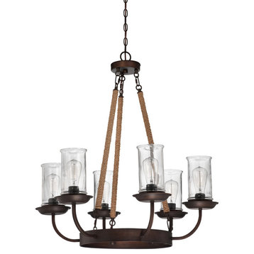 Thornton 6-Light Chandelier, Aged Bronze With Natural Rope Accent