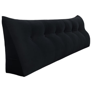 Bed Wedge Pillow Back Rest Support, Black Velvet, 71x20x8