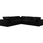 Meridian Furniture - Serene Linen Textured Fabric Deluxe Comfort 5-Piece L-Shaped Sectional, Black - There's lots to love about the Serene linen textured deluxe cloud-like comfort modular collection, and this piece is not an exception. The soft black linen textured fabric is cozy and sleek to the touch while the overstuffed down/feather cushions provide gentle support so you can relax and unwind like a VIP. Customize your seating with this modular set by adding the pieces you like most. Latches under each piece make it easy to snap them into position for a look that's modern yet welcoming.