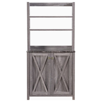 Bowery Hill Rustic Wood Multi-Storage Kitchen Cabinet in Gray