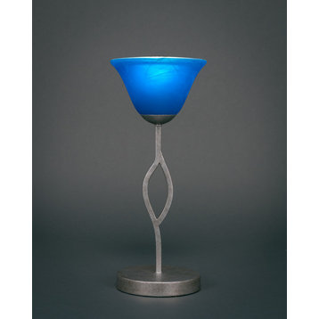 Revo Mini Table Lamp In Aged Silver, 7" Blue Italian Glass