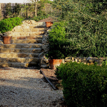Rustic, Hand Hewned Sandstone Staircase in Santa Barbara
