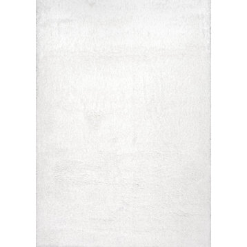 Soft and Plush Cloudy Solid Shag Rug, Snow White, 6'7"x9'