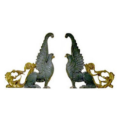 Pair of Antique Carved Polychrome and Gilt Griffins - Home Decor