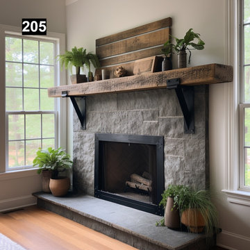 Reclaimed Wood Beam Fireplace Mantel with Iron Corbels