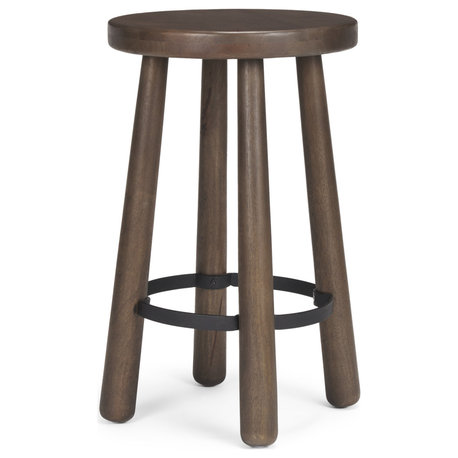 Weldon Dark Brown Wood With Matte Black Metal Counter Stool