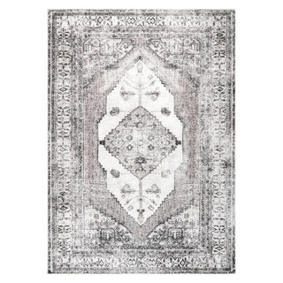 nuLOOM Paisley Machine Washable Faded Floral Border Medallion Area Rug, Beige, 3'x5