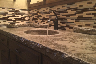 Bathroom - rustic cement tile bathroom idea in Other with concrete countertops