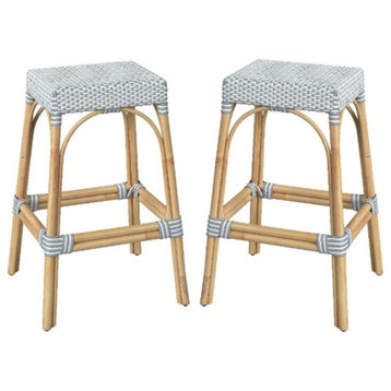 Home Square Rattan Barstool in Blue and White Finish - Set of 2