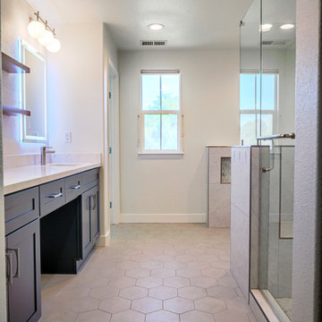 Modern Navy Blue Bathroom Vanity with LED Backlit Mirrors