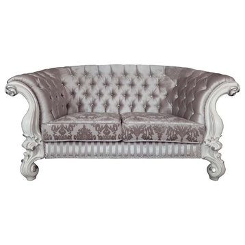 Acme Versailles Loveseat With 5 Pillows Ivory Fabric and Bone White Finish