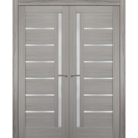 Interior French Double Doors Frosted Glass|Quadro 4088 Grey Ash -60x80
