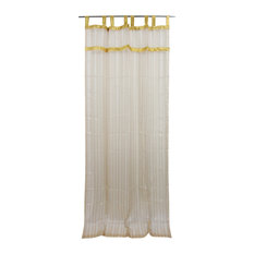 Mogul Interior - 2 Organza Sheer Curtains Beige Stripe Pattern Sari Border Indian Drapes, 48x96" - Curtains