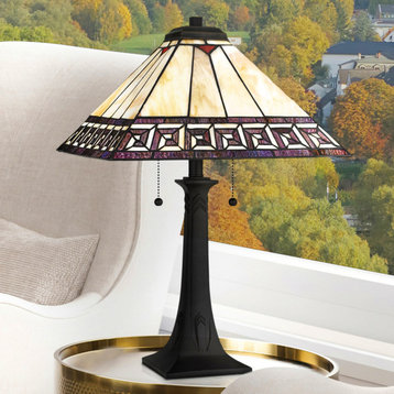 Luxury Craftsman Tiffany Table Lamp, Matte Black, UQL7017