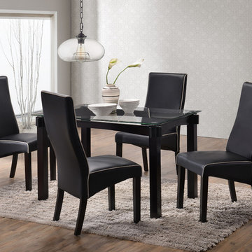 5 Piece Cappuccino Wood & Glass Kitchen Dinette Dining Table & 4 Black Upholster