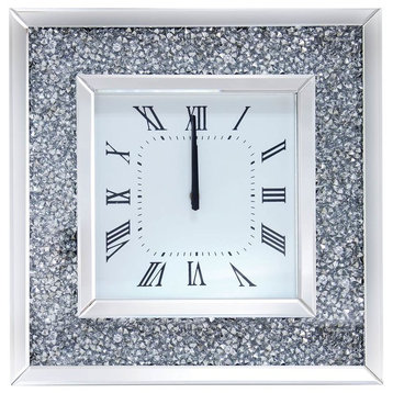 Faux Crystal Inlaid Mirrored Analog Wall Clock with Wooden Backing, Clear