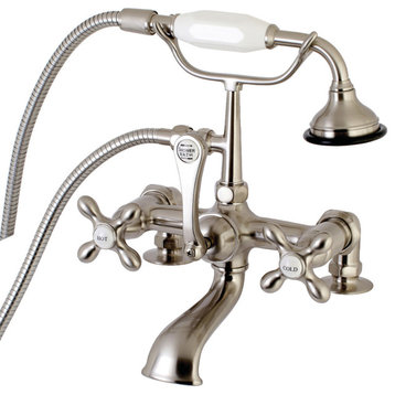 Aqua Vintage 7" Tub Faucet With Hand Shower, Brushed Nickel