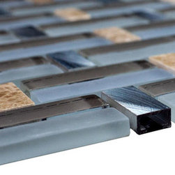 Glossy Blue and Brown & Beige Marble & Silver Aliminum Authentic Glass Mosaic Ti - Home Accessories & Decor
