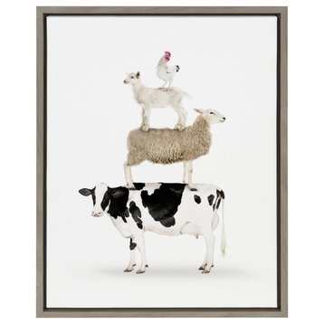 Sylvie Stacked Farm Animals Framed Canvas by Amy Peterson, Gray 18x24