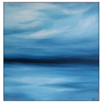 Large Abstract Painting on Canvas Modern Acrylic Skyline- 36x36- Blues