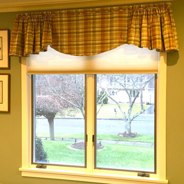 Flat Scalloped Valance with Gathered Tapered Ends for Double Window