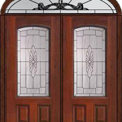 Prehung Transom Double Door 80 Fiberglass Versailles Arch Lite Glass - Front Doors
