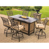 Traditions 7-Piece High-Dining Set With 30,000 BTU Fire Pit Table, Tan/Bronze