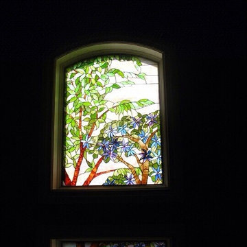 Tiffany Style Stained Glass Stairway Landing Window