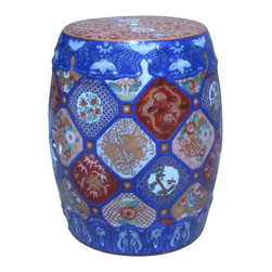Vintage Chinese Oriental Imari Mixed Color Porcelain Round Stool Ottoman - Accent And Garden Stools