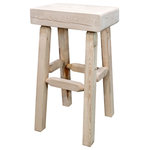Montana Woodworks - Homestead Collection Half Log Barstool, Clear Lacquer Finish - Handcrafted in Montana, this unique "half log" bar stool features genuine lodge pole pine, mortise and tenon joinery and time honed skills to ensure a true heirloom quality item. The master craftsmen at Montana Woodworks  carefully select the raw material for the bar stool, choosing only the finest of logs to create this special bar stool. The artisans rough saw all the timbers and accessory trim pieces for a look uniquely reminiscent of the timber-framed homes once found on the American frontier. This simple yet elegant bar stool will bring rustic beauty to any room of your home. Perfect for the bar, the bistro table or anywhere a touch of rustic completes the scene. This item comes professionally finished with a premium grade lacquer finish. Capacity 350 pounds. Comes fully assembled. 20-Year limited warranty included at no additional charge. Made in Montana, U.S.A. Seat Width is 18", Depth is Approximately 10". Some variation in seat depth may occur as real trees are used to create this product!