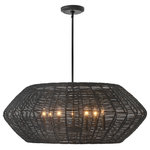 Hinkley Lighting - Luca Large Drum Chandelier in Black - Luca's coastal vibe is permeated with a slightly exotic edge. The bold pendant showcases a robust  woven rattan drum shade  and a full finished cluster for plenty of functional light offered in either Black with Black Rattan shade or Polished Chrome with Natural Rattan shade. Luca is part of the Lisa McDennon Collection.&nbsp