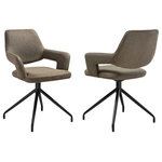 Armen Living - Penny Swivel Upholstered Dining Chair With Black Metal Legs - Update your dining space with the elevated style and functionality of our Penny Upholstered Swivel Dining Chairs - Set of 2 in Fabric with Black Metal Legs. Featuring a sleek and modern silhouette, this kitchen chair attains a chic and stylish presence in any room. The streamlined back elegantly flows into the sloping arms to offer a dose of comfort and style. A stylish cut-out in the back lightens the sculptural appeal of our dining room chair. Finished off with pyramid-shaped black metallic legs, the chair serves as a striking and sturdy accent for any corner. The dining table chair includes a tall back, padded arms, and a cushioned seat to deliver a cozy and comfortable stay. From offering a comfy seat in your kitchen to serving as a stylish and comfortable accent chair for your workspace, the Penny brings comfort and convenience to any room. It includes a 180-degree swivel function allowing you to follow conversations with ultimate ease. Available in gray or brown fabric with black metal legs, the Penny dining chair remains a stylish, comfy, and durable addition to your home. These dining chairs are sold as a set of 2.