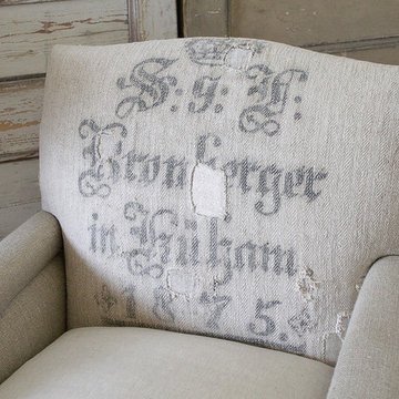 Antique Style Chaise Longue with Antique German Feed Sack Upholstery