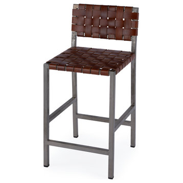 Bromley Iron and Leather 24.5" Counter Stool, Brown