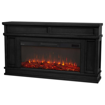 Bowery Hill 60.13" Solid Wood and Glass Electric Fireplace in Black