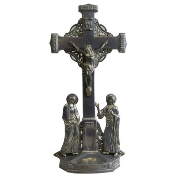 Consigned Antique Crucifix Cross Religious Mary and John Art Deco Styling Ebony
