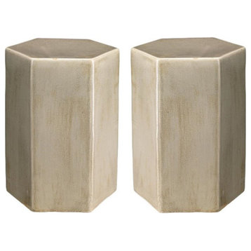 Home Square Small Transitional Ceramic Side Table in Pistachio Brass - Set of 2