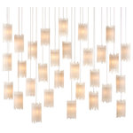 Currey & Company - Escenia Multi-Drop Pendant, 30-Light - The Escenia 30-Light Multi-Drop Pendant has shades made of natural selenite. The ribs of the essential natural material are staggered top and bottom, which brings the shape of the shades added interest. The metal stems in a painted silver finish are thin so that the shades seem to float. When the lights are switched on, a beautiful glow is created by the crystal bars. We offer the Escenia in a number of different configurations with multiple shades.