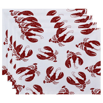 18"X14" Lobster Fest, Animal Print Placemat, Red, Set Of 4