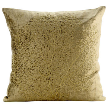 Zardozi Golden Tree Green Velvet 14"x14" Pillows Cover, Gold Curiosity