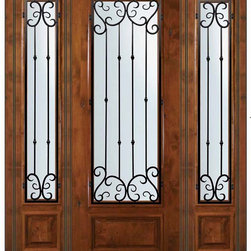 Pre-hung Side lights Door 96 Alder Valencia 3/4 Lite Wrought Iron - Front Doors