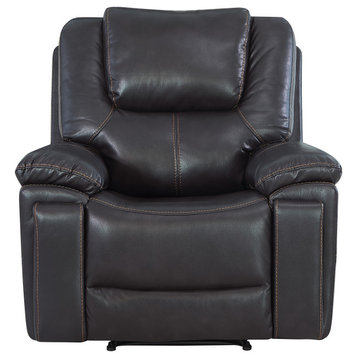 Aiden Leather Air Upholstered Reclining Chair With Fiber Back, Brown