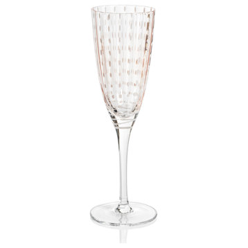 Pescara White Dot Champagne Flutes, Pink, Set of 4
