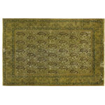 Bareens Designer Rugs - Antique Vintage Distressed Yelena Green/Brown Wool Rug  - 7'8" x 9'9" - A mesmerizing addition to any decor, this brand-new hand knotted vintage wool rug featuring vibrant colors and a traditional design is made by skilled artisans capable of creating the most exceptional Persian knotted rugs. Harnessing the natural energy of the sun, each rug is organically neutralized from its original color, distressed and then saturated in an infusion of a bold vibrant color pallet to give it a fresh perspective and modern appeal. This masterpiece draws its inspiration from traditional and timeless rug designs, which provides both harmony and contrast bringing a phenomenal twist in any decor. An intricate design and exquisite coloration make this wool rug a standout piece for any room.