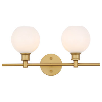 Living District 2-Light Brass and Frosted White Glass Wall Sconce