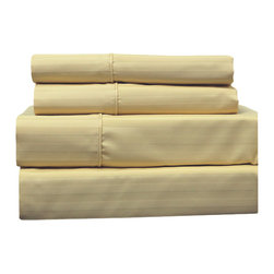 Royal Tradition - 650 TC 22" Extra Deep Pocket Stripe Sheet Set, Gold, California King - Sheet And Pillowcase Sets
